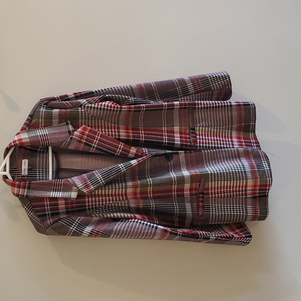 Plaid, Long, Unlined Jacket with Stretch